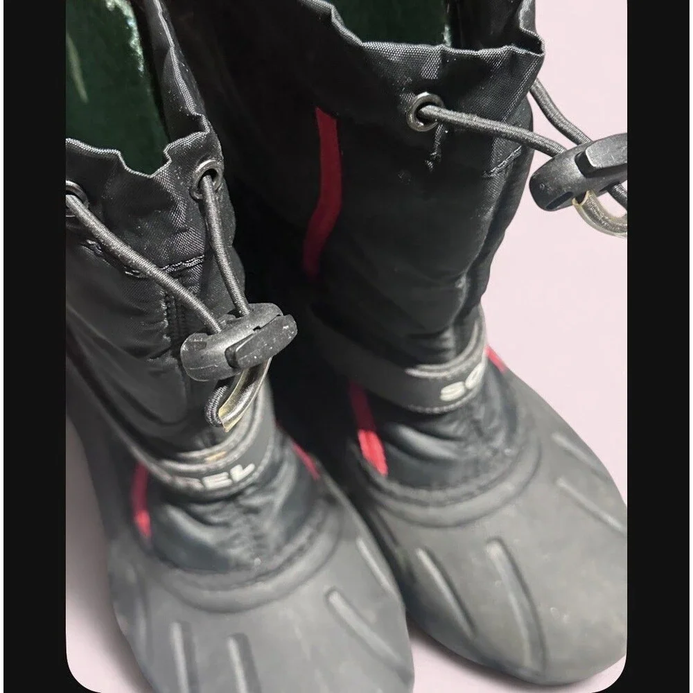SOREL Women’s Black Red Tall Winter Snow Boots Size 5 Waterproof Drawcord